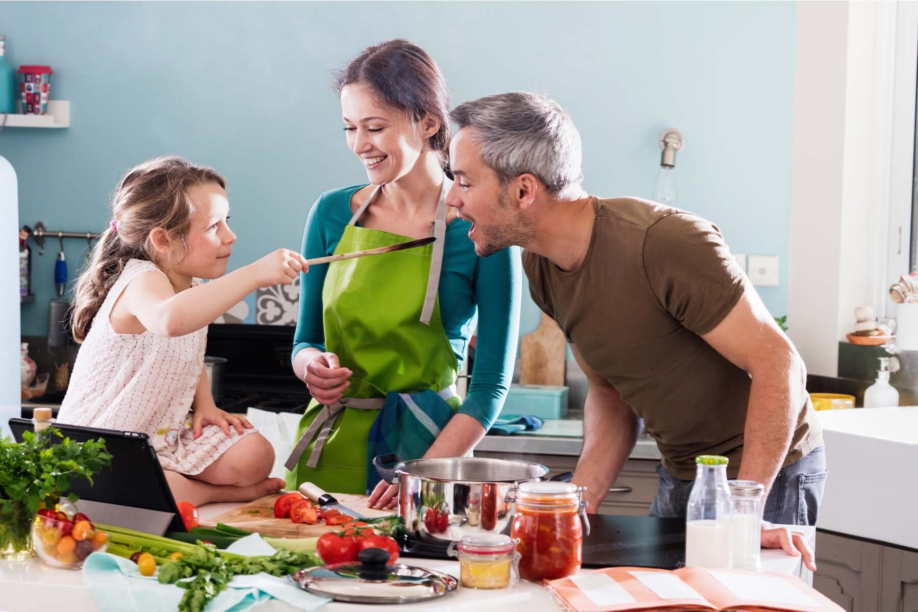 parents cooking with child